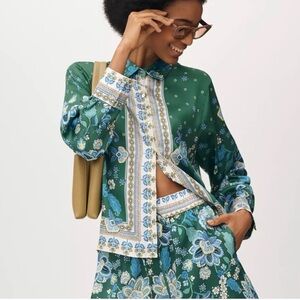 Anthropologie Maeve Green and Blue Patterned Button Down Shirt